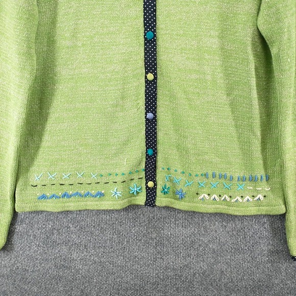 Icelandic Design Women's Silk Blend Cardigan Green Large Long Sleeve Crochet - Picture 4 of 15
